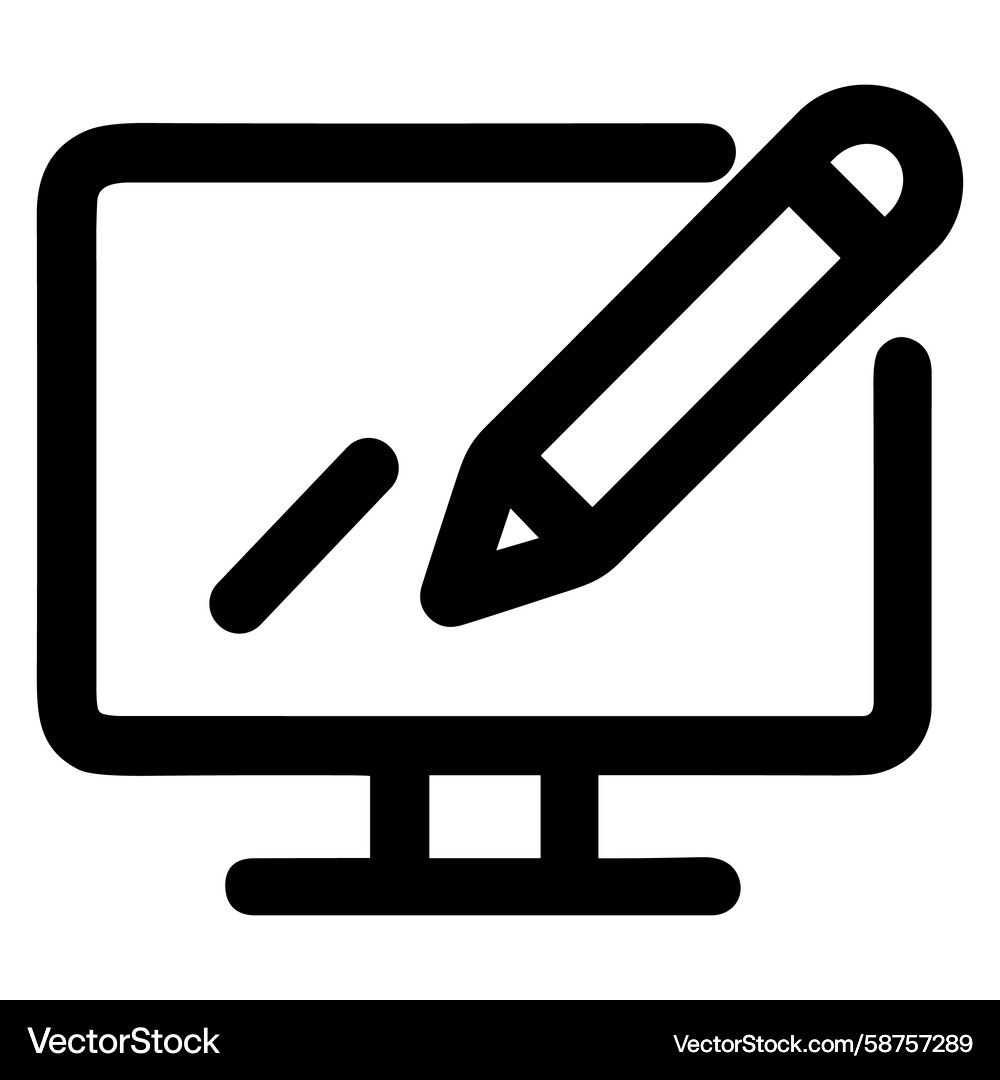 Minimalist Computer Screen with Pencil Vector Image