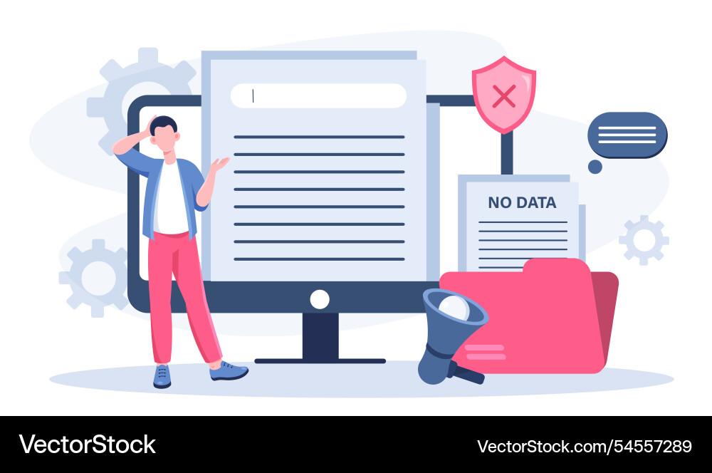 No data concept man near empty folder lost No data concept man near empty folder lost vector image