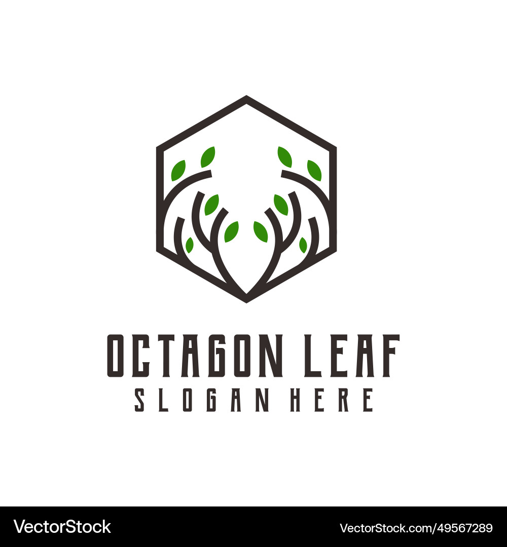 Octagon leaf logo line art vector image