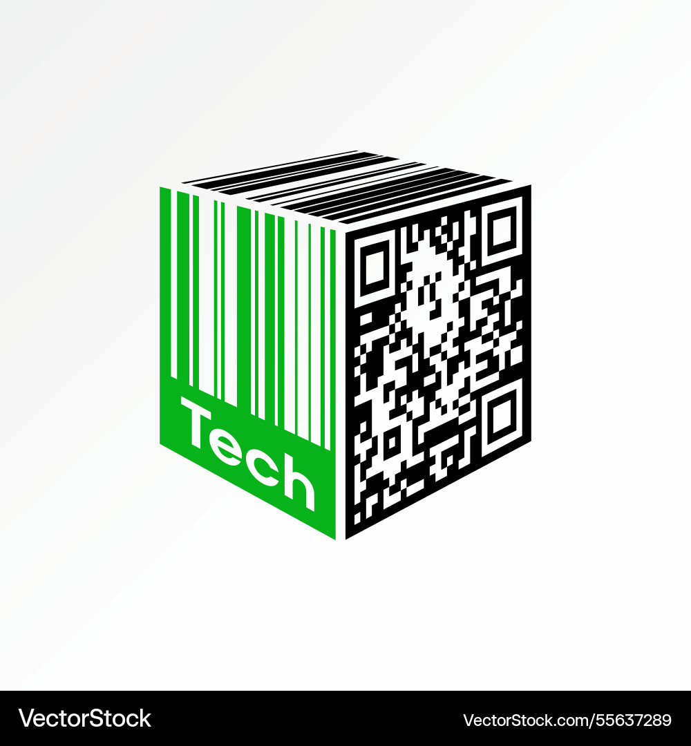 Qr code barcode label 3d tech ecommerce Qr code barcode label 3d tech ecommerce vector image