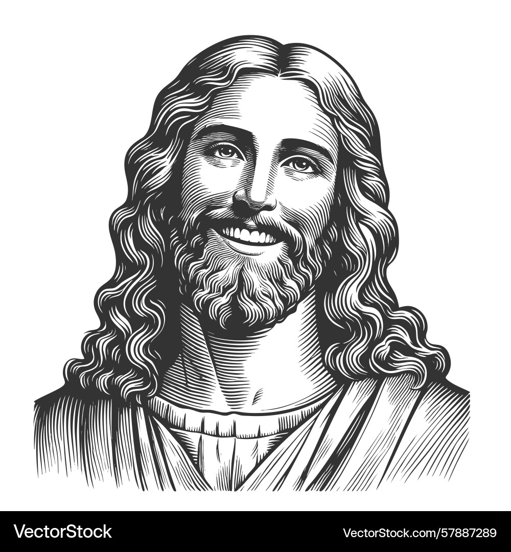 Smiling jesus christ engraving sketch – Royalty-Free Vector | VectorStock, image size:1000x1080