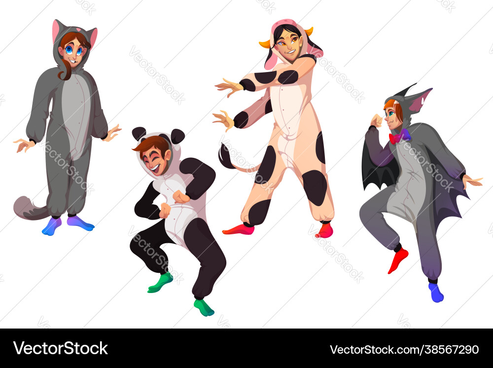 Characters in kigurumi people animal costumes Characters in kigurumi people animal costumes vector image