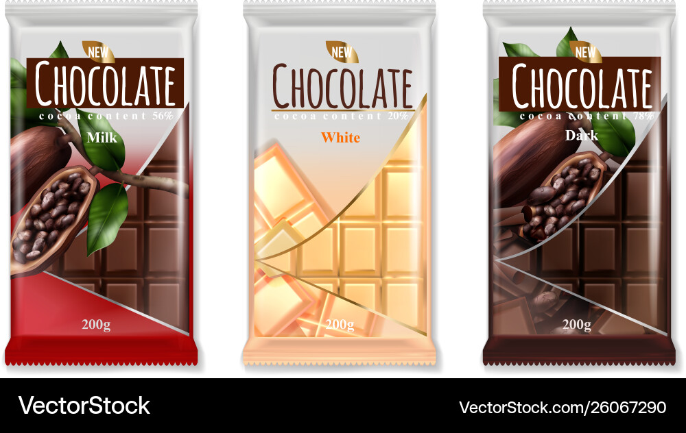 Chocolate bar realistic set Royalty Free Vector Image