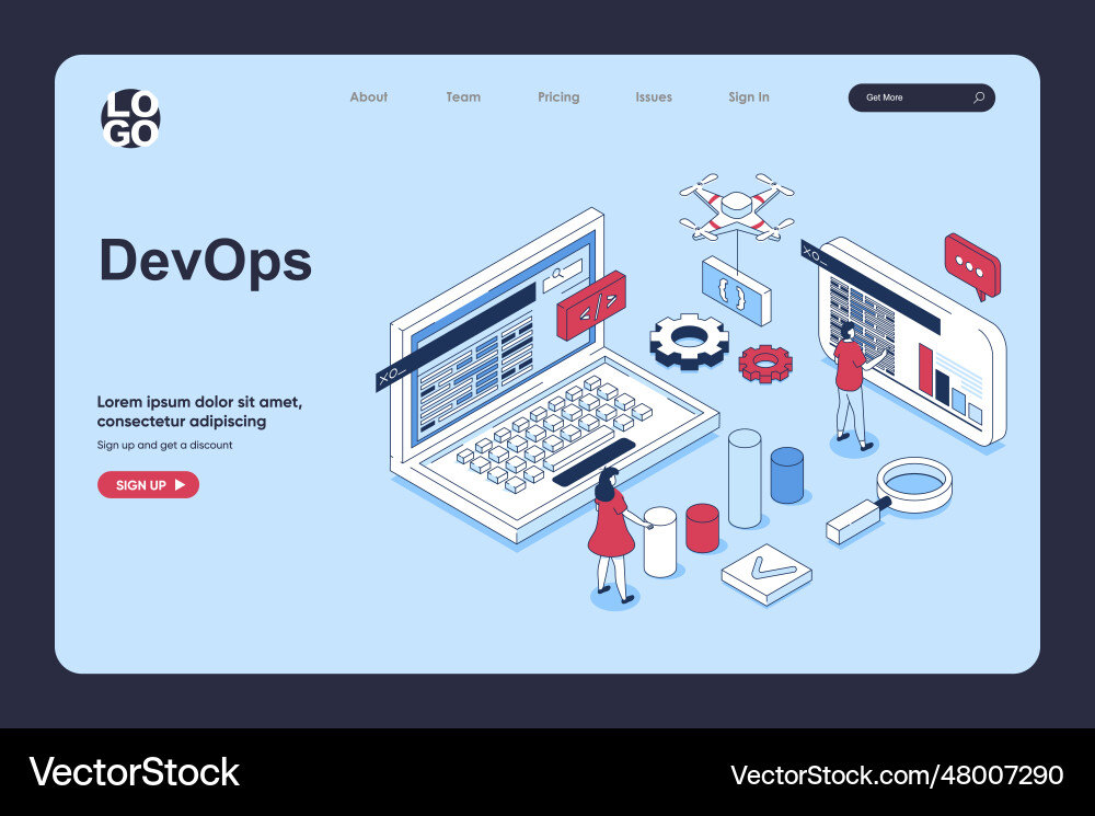 Devops concept in 3d isometric design for landing Devops concept in 3d isometric design for landing vector image
