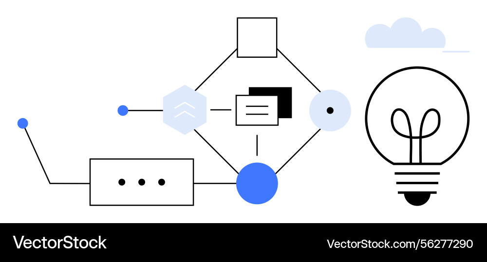 Flowchart with abstract diagram and lightbulb vector image