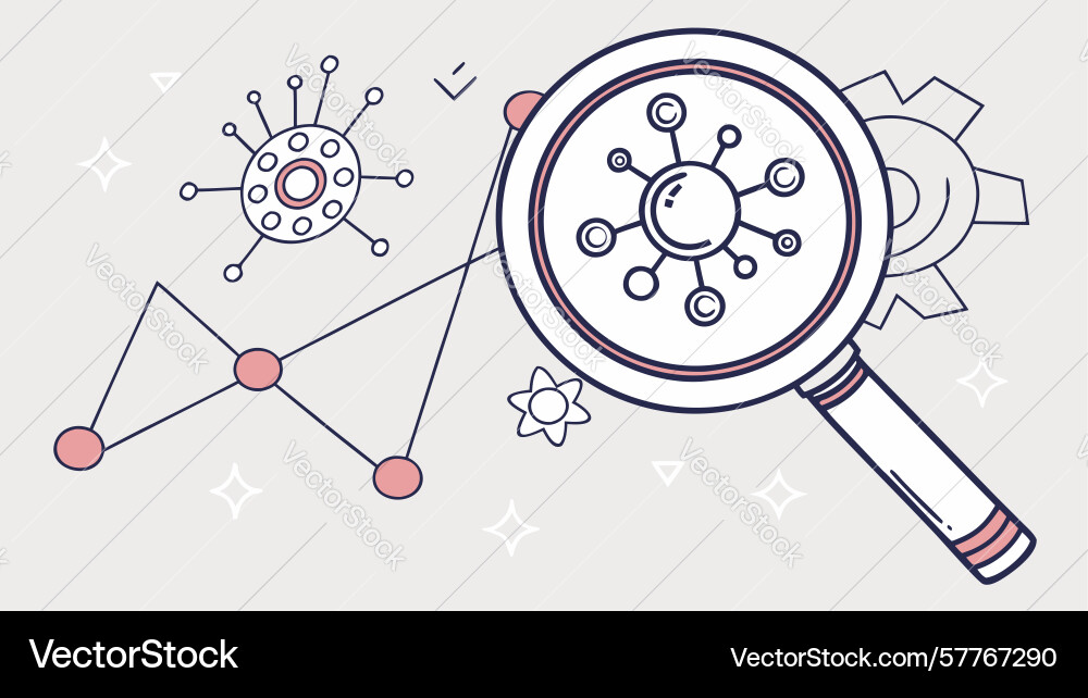 Magnifying glass analyzing graphs and data trends Vector Image