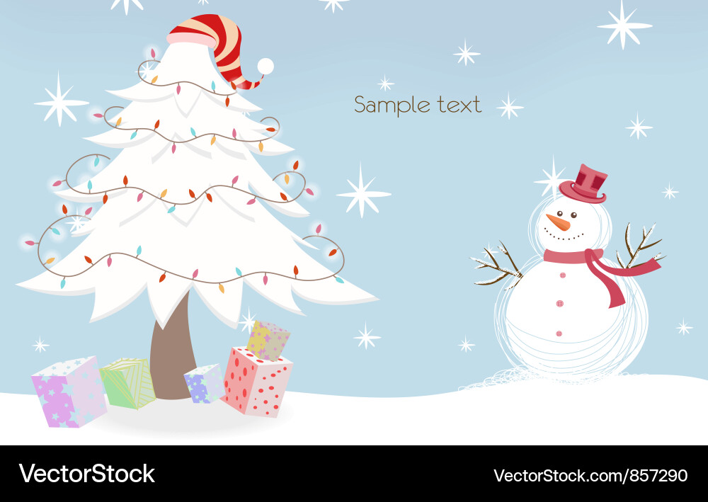 Snowman with Christmas Tree Vector Image