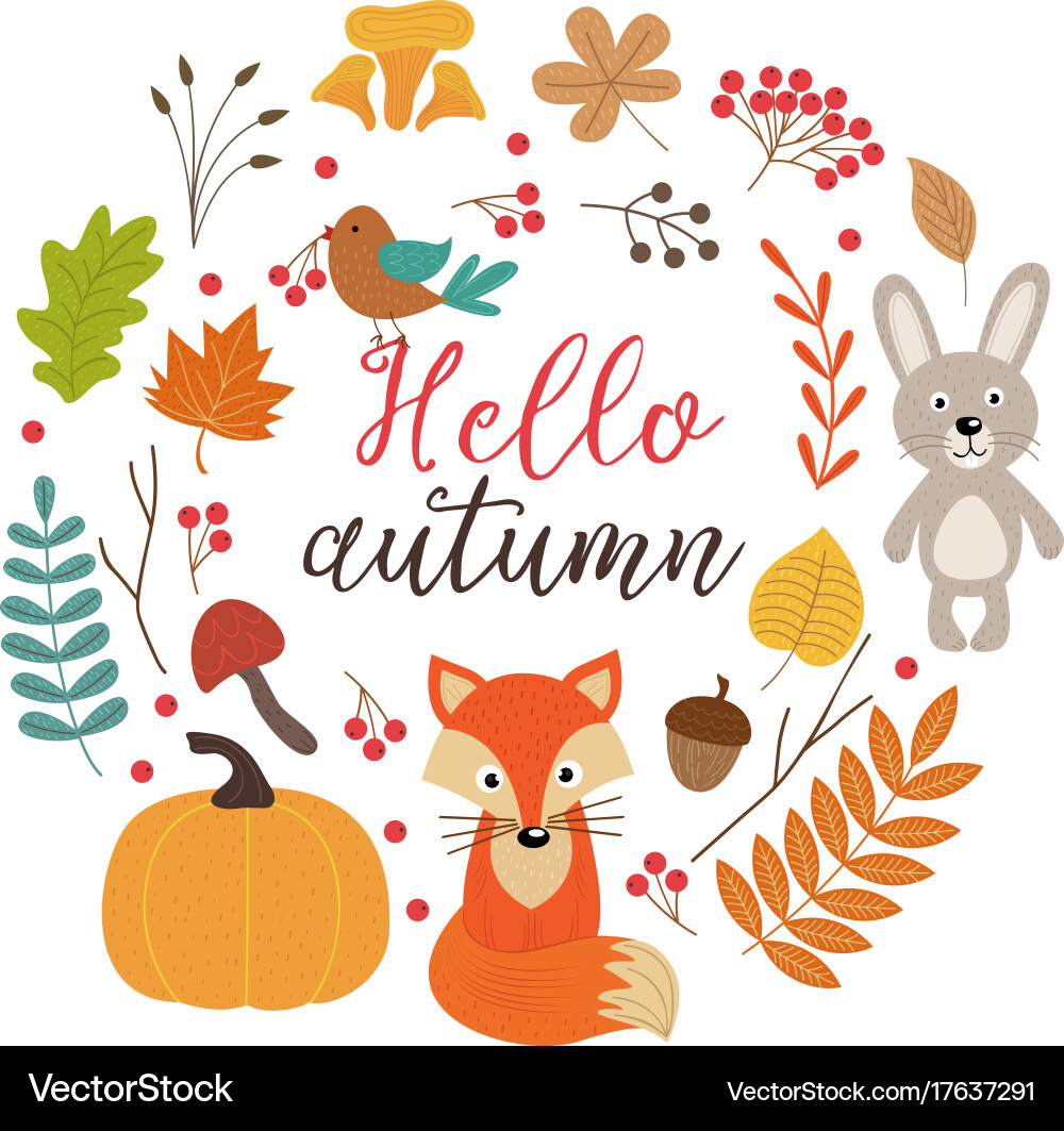 Autumn Leaf and Animal Elements vector image