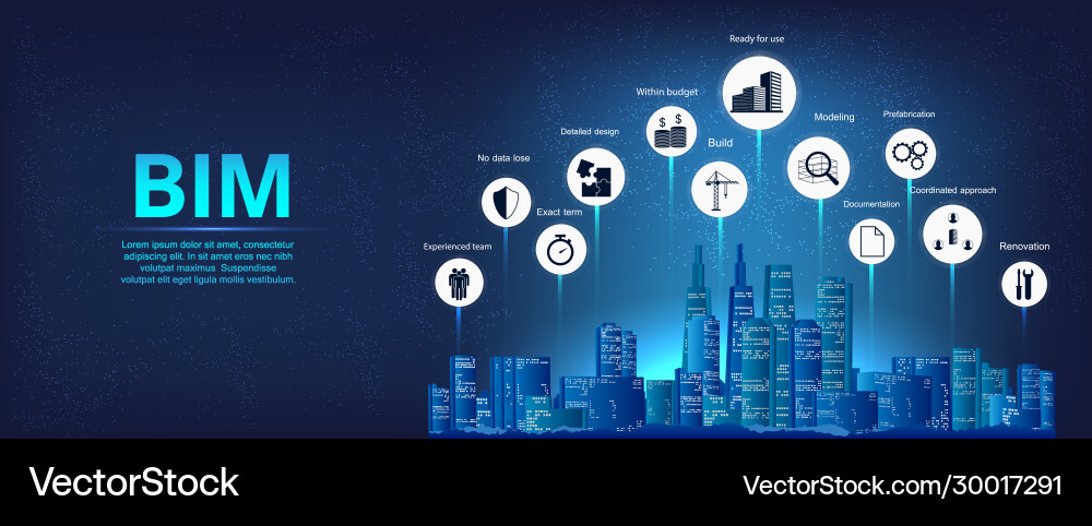 BIM Modeling & Construction Banner Royalty Free Vector