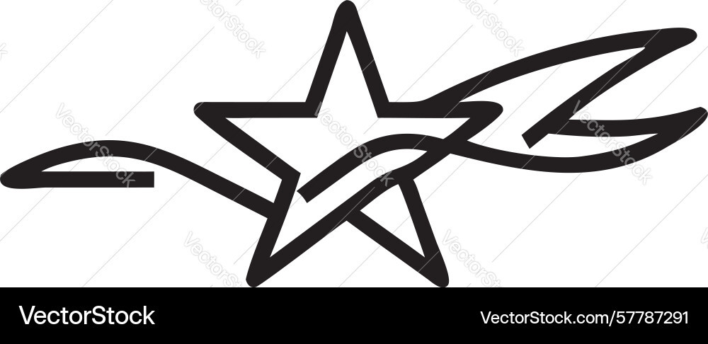 Black outline star with sharp angular swoosh bold Vector Image