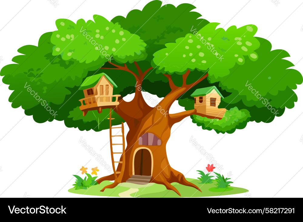 Charming Rustic Treehouse Vector Image