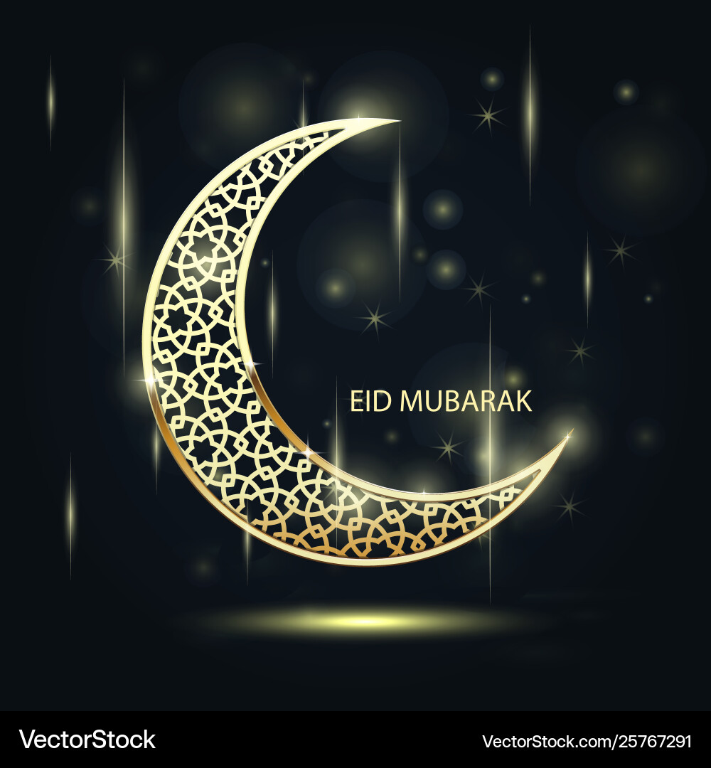 Golden crescent with arabic pattern - eid mubarak vector image