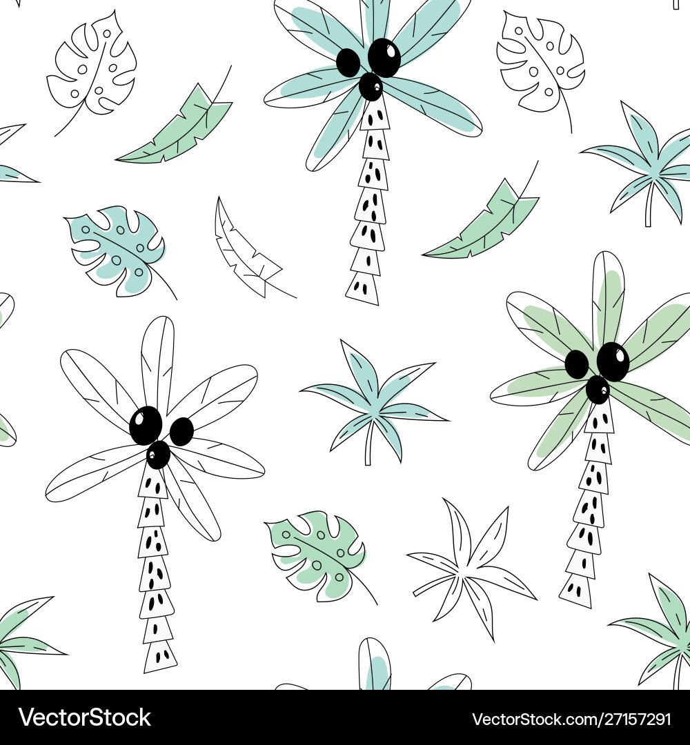 Seamless pattern with palm trees and branches hand vector image