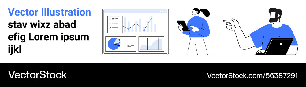 Team analyzing charts and data with digital Team analyzing charts and data with digital vector image