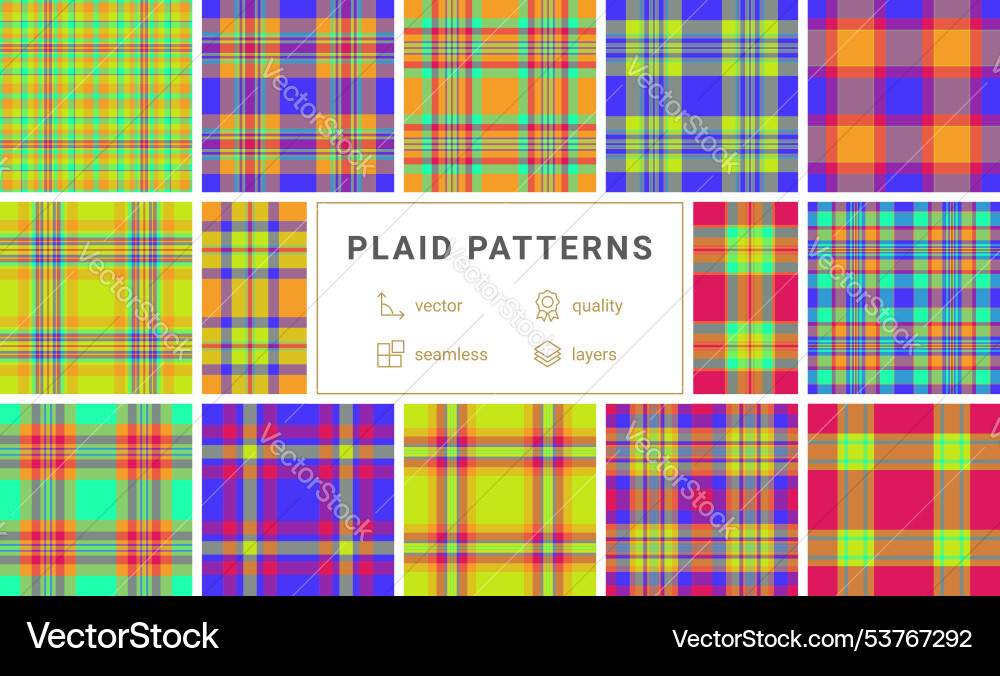 A collection of plaid patterns with colorful Vector Image