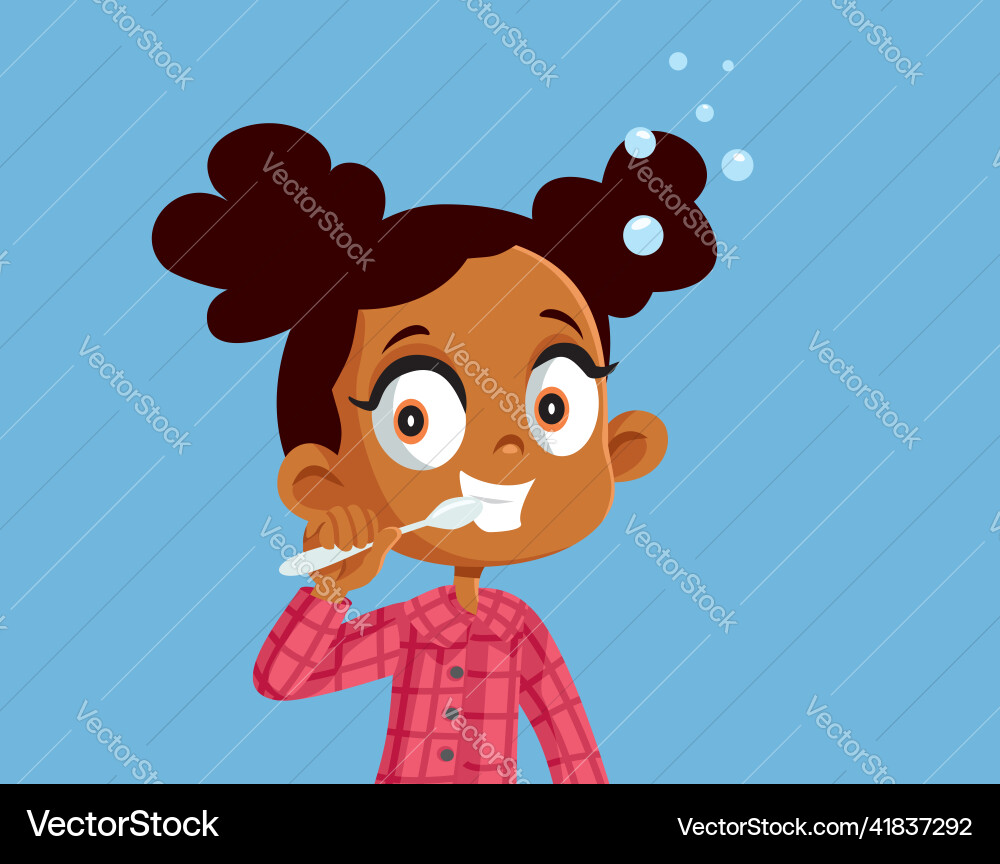 Cute little girl brushing teeth vector image