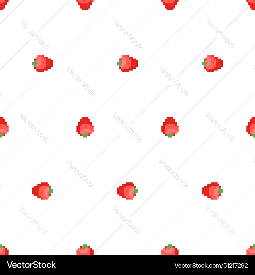 Strawberry pixel art pattern seamless 8 bit red vector image