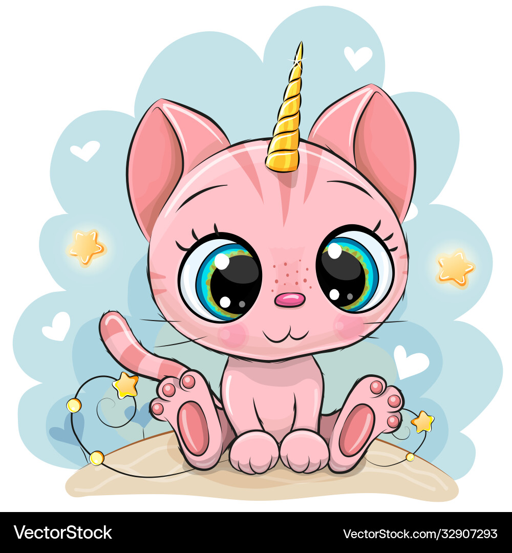 Adorable Pink Kitten Unicorn Vector Image