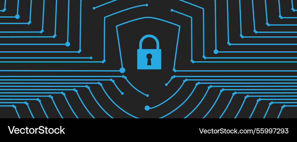 Cyber security lock on circuit shield Cyber security lock on circuit shield vector image