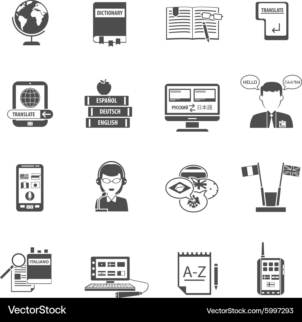 Mehrsprachiger Translator Icon Set Vektorbild
