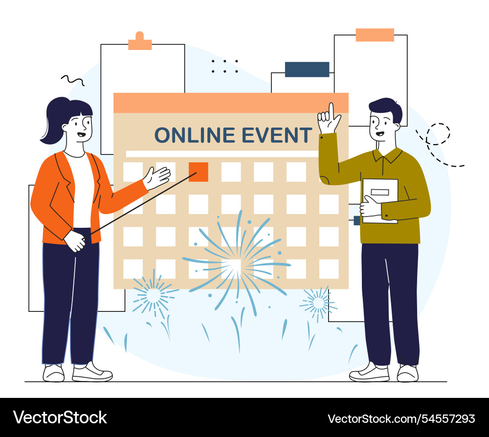 Menschen planen online Event Mann und Frau in der Nähe Menschen planen online Event Mann und Frau in der Nähe vektorbild