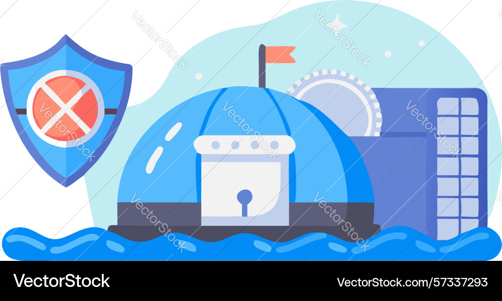 Secure dome structure on water with checkmark vector image