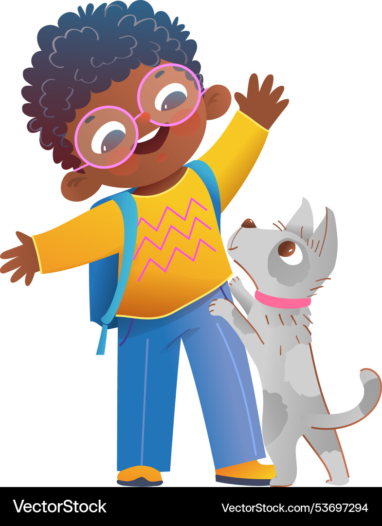 Excited african american greeting dog or puppy Excited african american greeting dog or puppy vector image