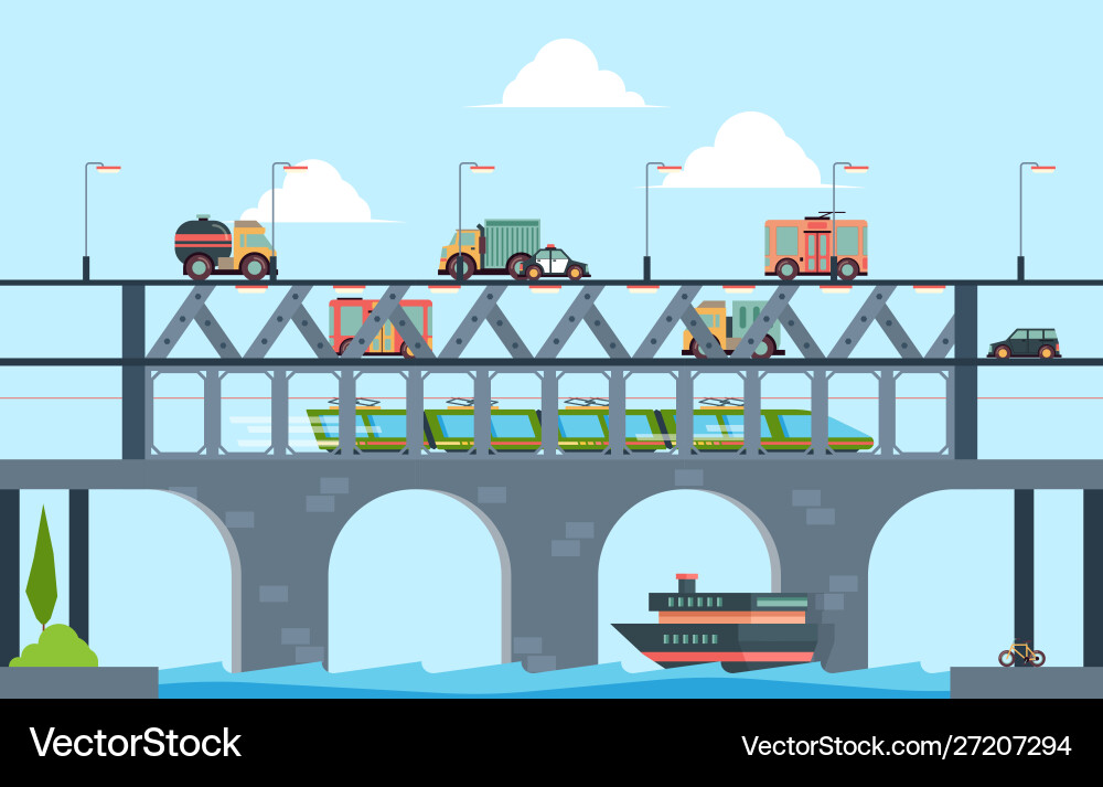 Landscape with bridge speed truck highway Landscape with bridge speed truck highway vector image