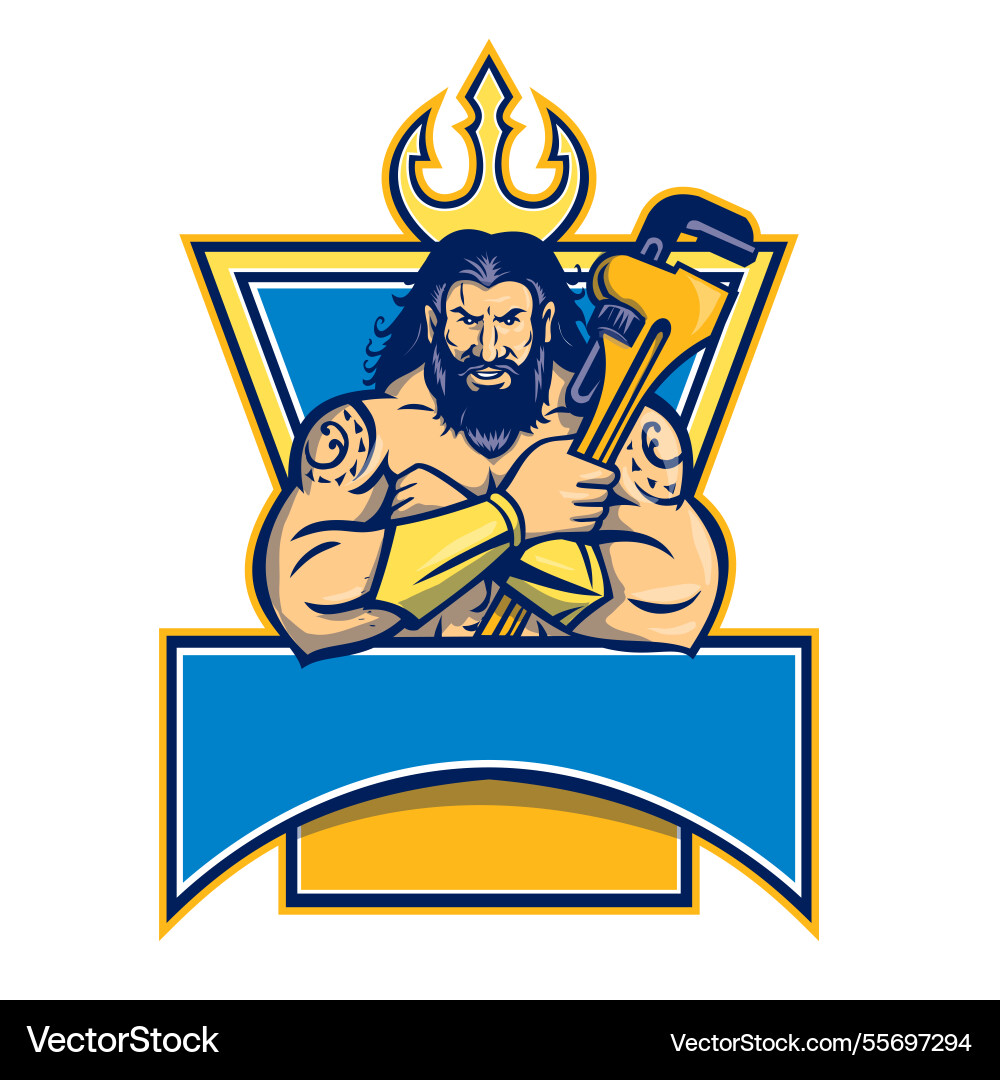 Polynesian plumber holding monkey wrench mascot Vector Image