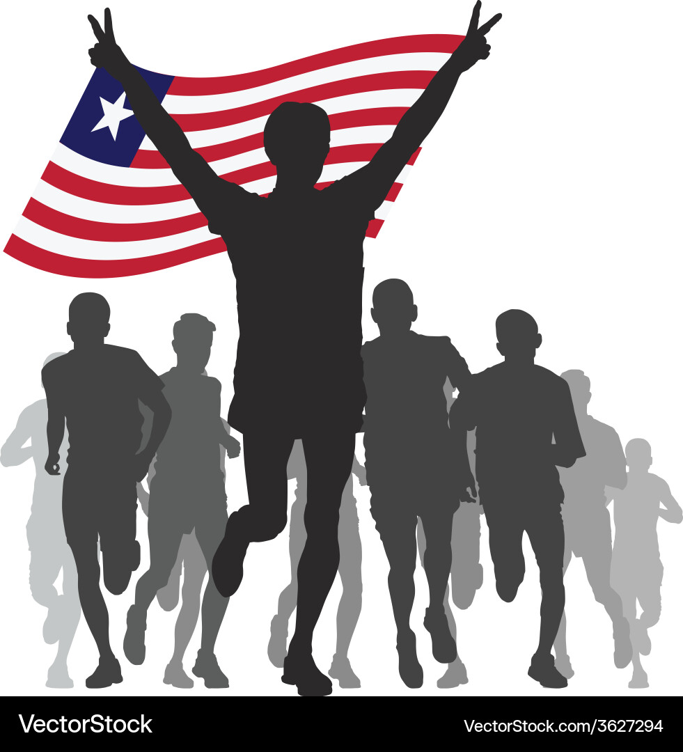 Winner with the liberia flag at finish Vector Image