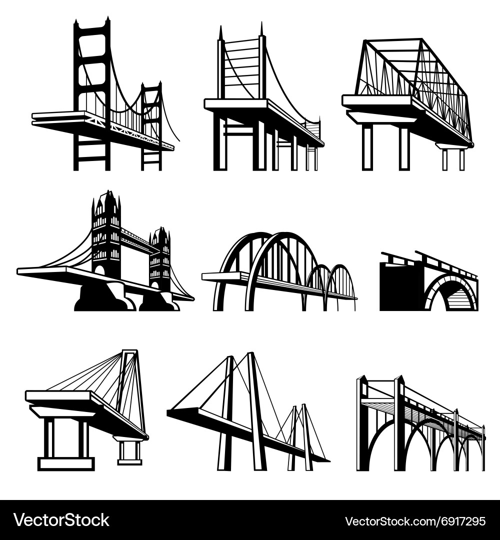 Bridge Icon Set - Architectural Structures vector image