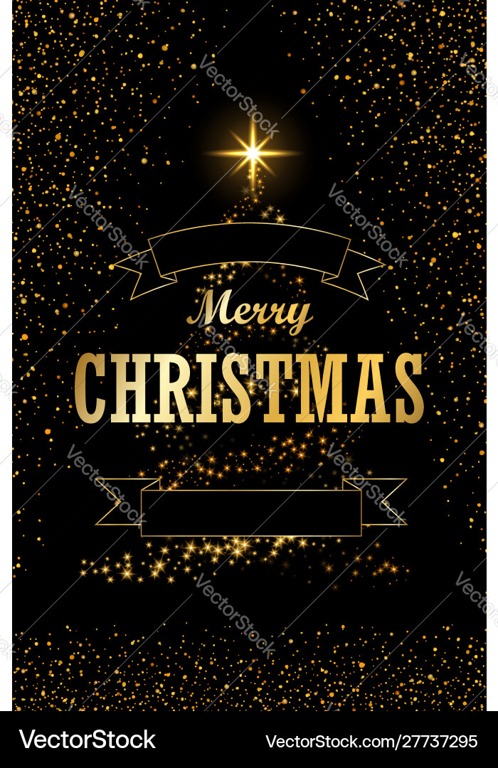 Christmas tree card ribbon black background Christmas tree card ribbon black background vector image
