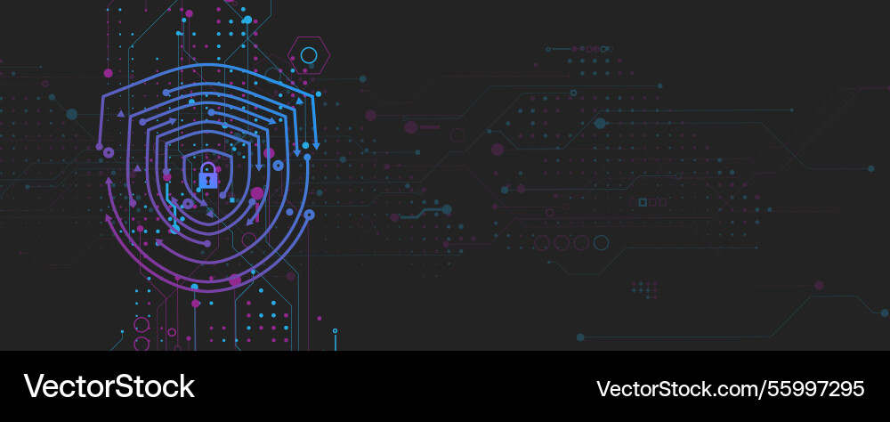 Cyber security lock on circuit shield Cyber security lock on circuit shield vector image