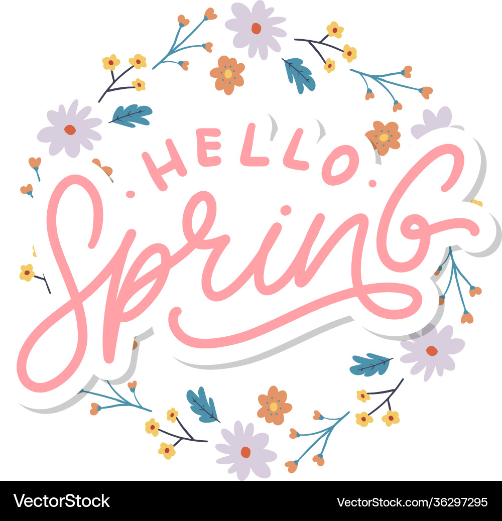Hello spring flowers text background frame Hello spring flowers text background frame vector image