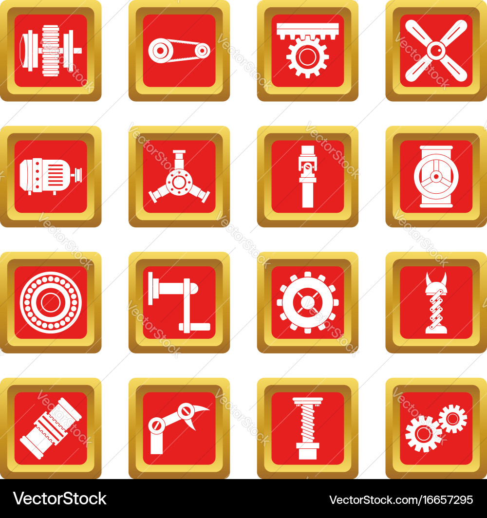 Techno mechanisms kit icons set red Vector Image