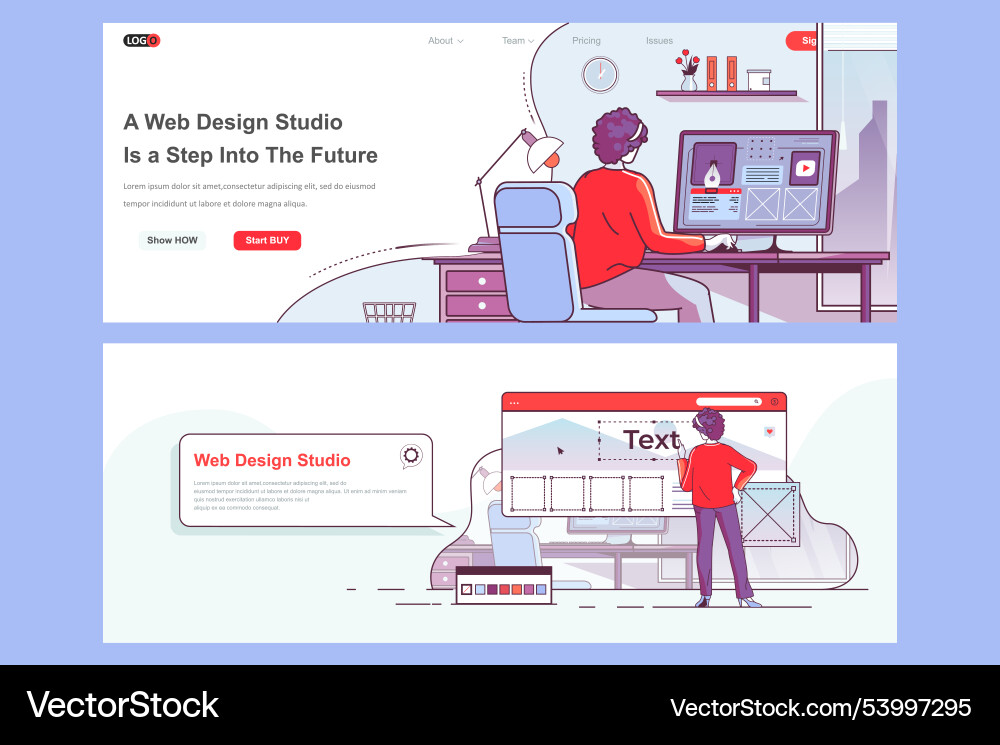 Web design studio landing pages set creative vector image