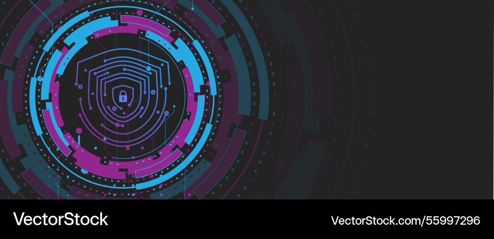 Cyber security lock on circuit shield Vector Image