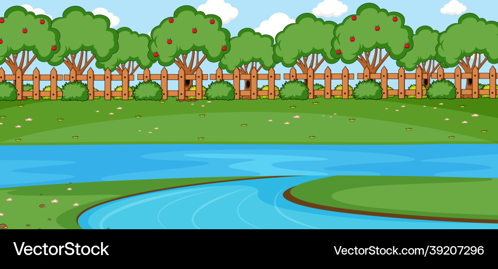 Empty park scene with river in simple style Vector Image