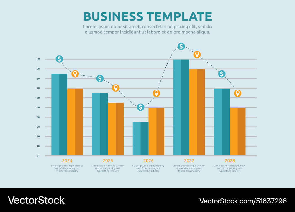 Flat design of descending down bar graph chart vector image