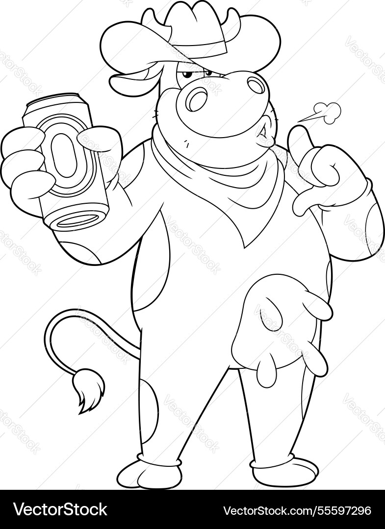 Outlined cowboy cow cartoon character Outlined cowboy cow cartoon character Vector Image