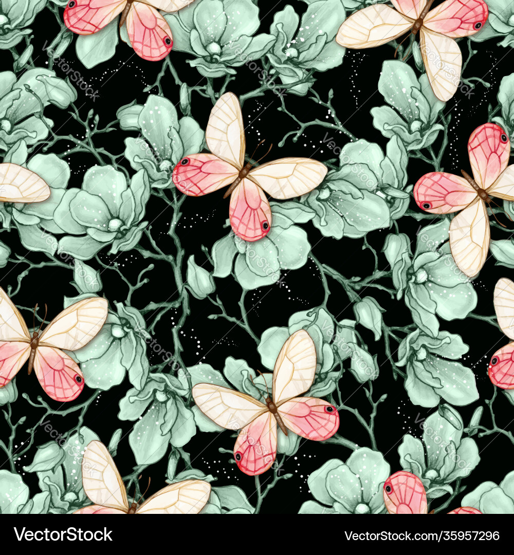 Romantic vintage magnolia and butterflies Romantic vintage magnolia and butterflies vector image