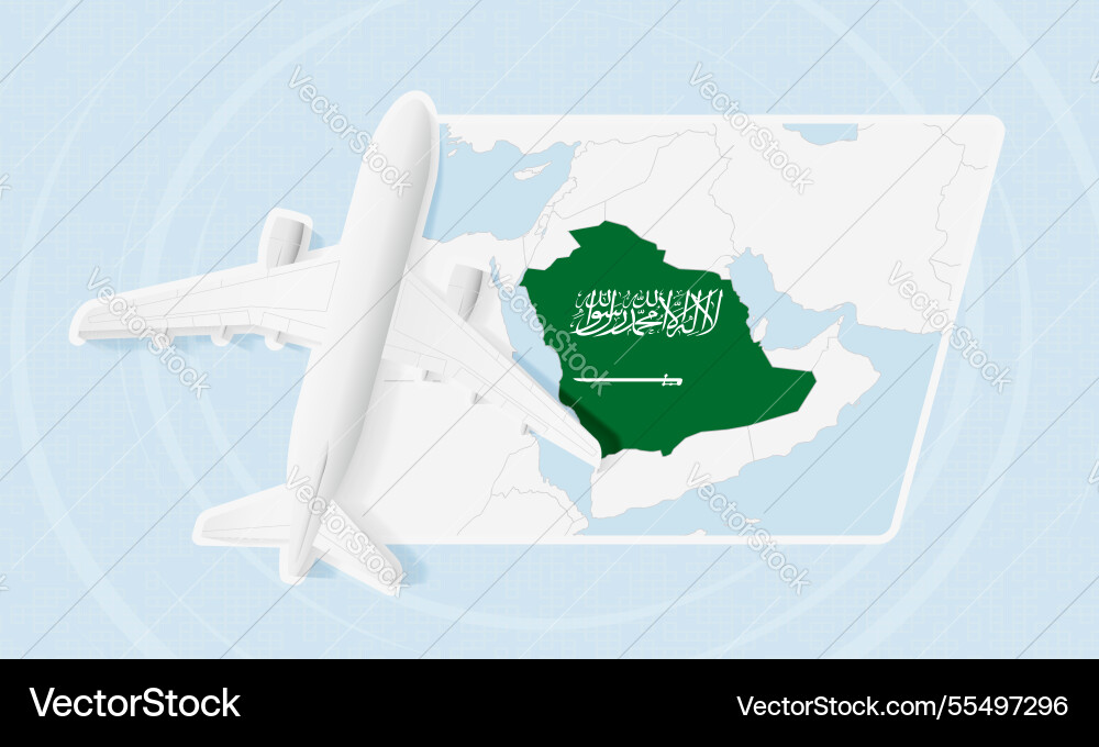 Saudi arabia travel with plane and national flag Saudi arabia travel with plane and national flag vector image