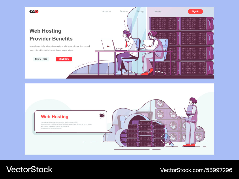 Web hosting provider landing pages set data Vector Image