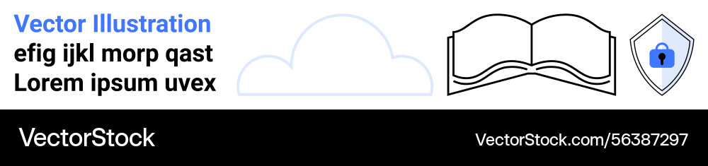 Cloud storage with security shield and open book Cloud storage with security shield and open book vector image