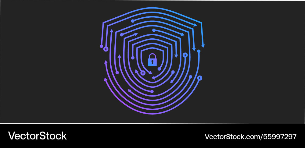 Cyber security lock on circuit shield Vector Image