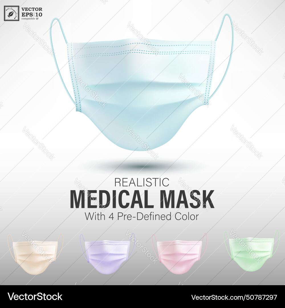 Realistische medizinische Maske mit 4 vordefinierten Farben Realistische medizinische Maske mit 4 vordefinierten Farben vektorbild