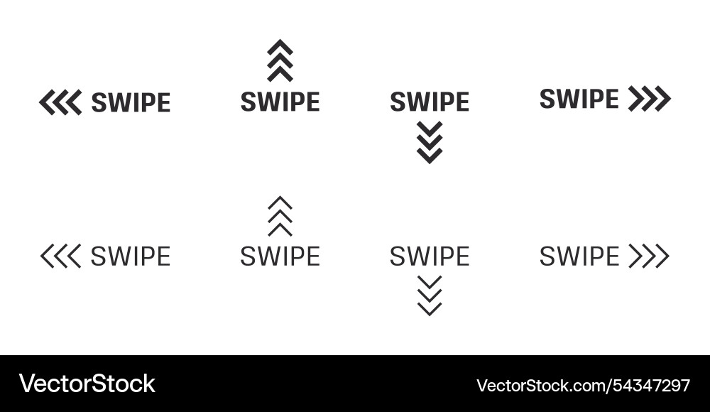 Swipe arrow icon set and scroll hand sign vector image