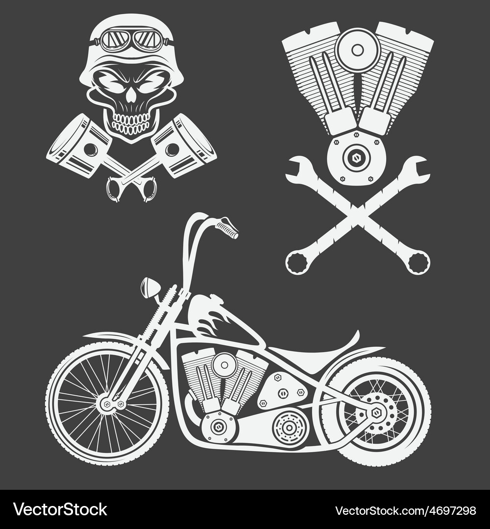 Bikers theme labels with motorbikeskullengine Vector Image