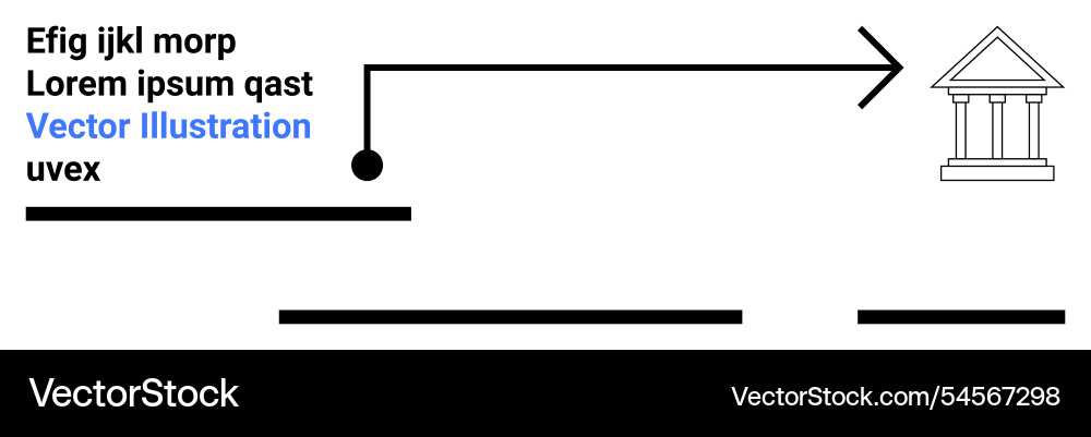 Black arrow pointing to ancient temple with text Vector Image
