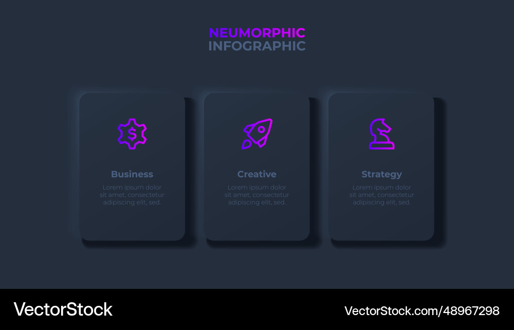Dark neumorphic template with 3 rectangle elements Dark neumorphic template with 3 rectangle elements vector image
